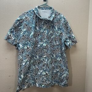 Columbia PFG Shirt XL Fishing Vented‎ Hawaiian Performance Palm Tree Print Blue